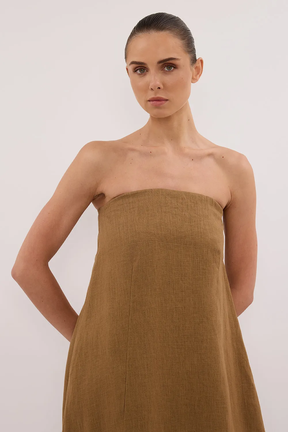 Dissh KINSLEY FERN LINEN STRAPLESS MIDI DRESS