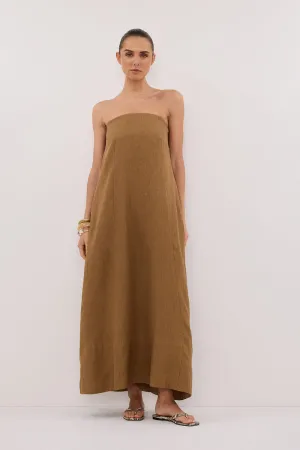 Dissh KINSLEY FERN LINEN STRAPLESS MIDI DRESS