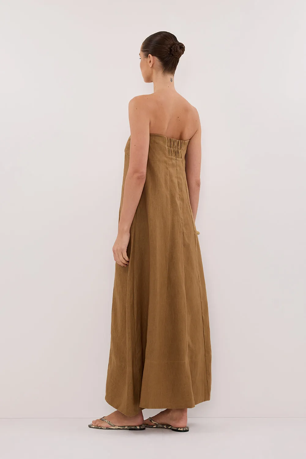 Dissh KINSLEY FERN LINEN STRAPLESS MIDI DRESS