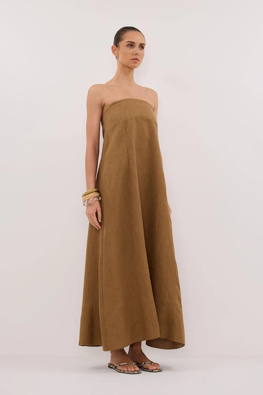 Dissh KINSLEY FERN LINEN STRAPLESS MIDI DRESS