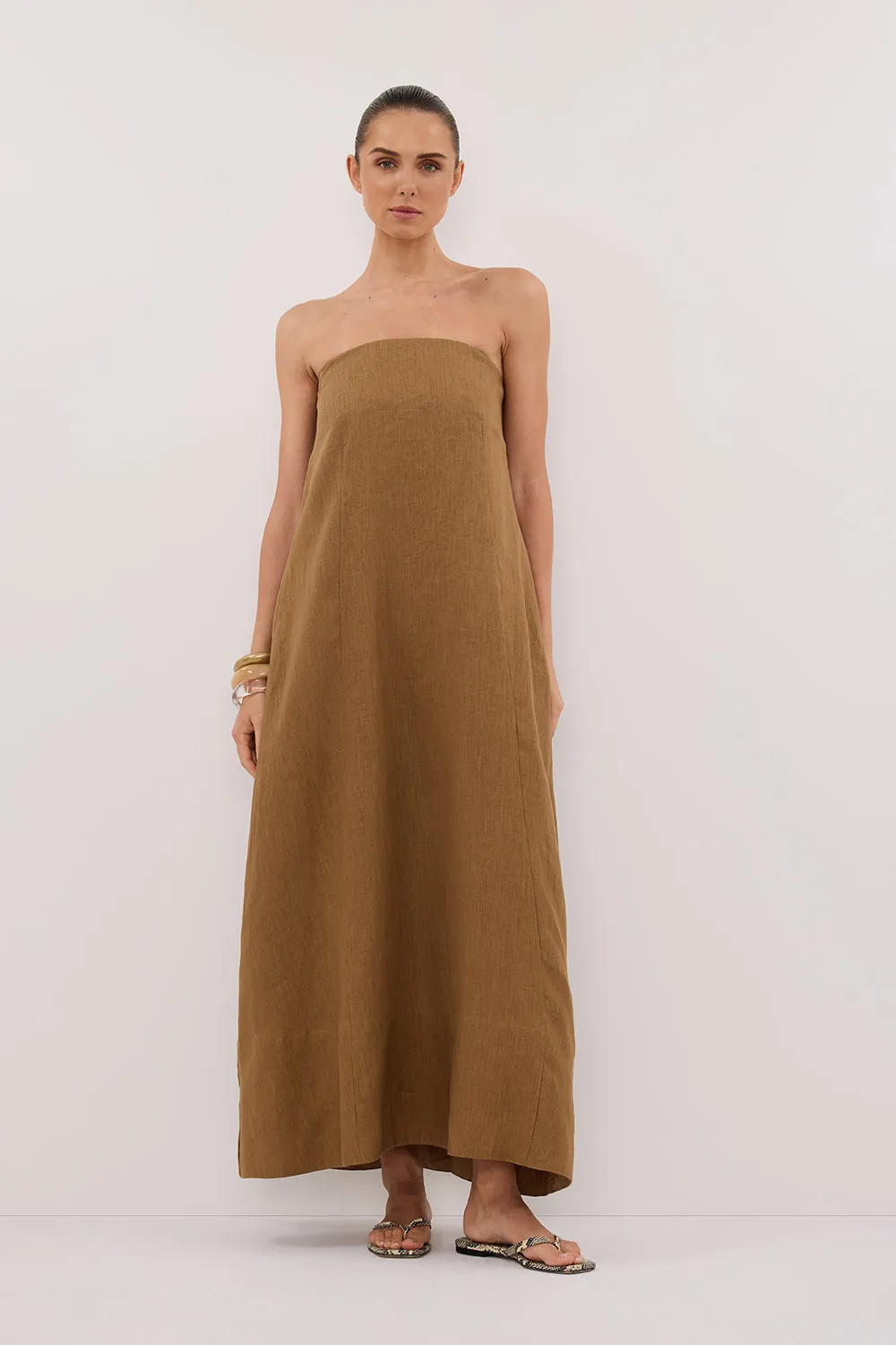 Dissh KINSLEY FERN LINEN STRAPLESS MIDI DRESS