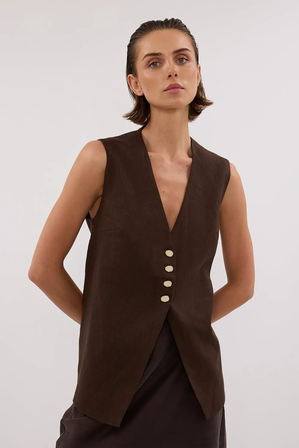 Dissh KNOX BITTER CHOC LINEN VEST