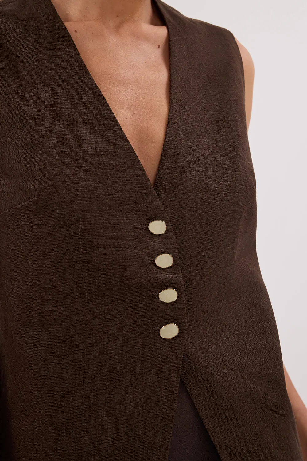 Dissh KNOX BITTER CHOC LINEN VEST