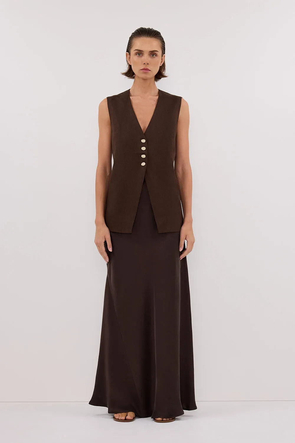 Dissh KNOX BITTER CHOC LINEN VEST