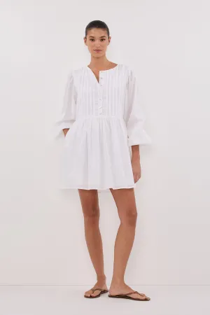 Dissh LARS WHITE BUTTON SLEEEVED LINEN MINI DRESS