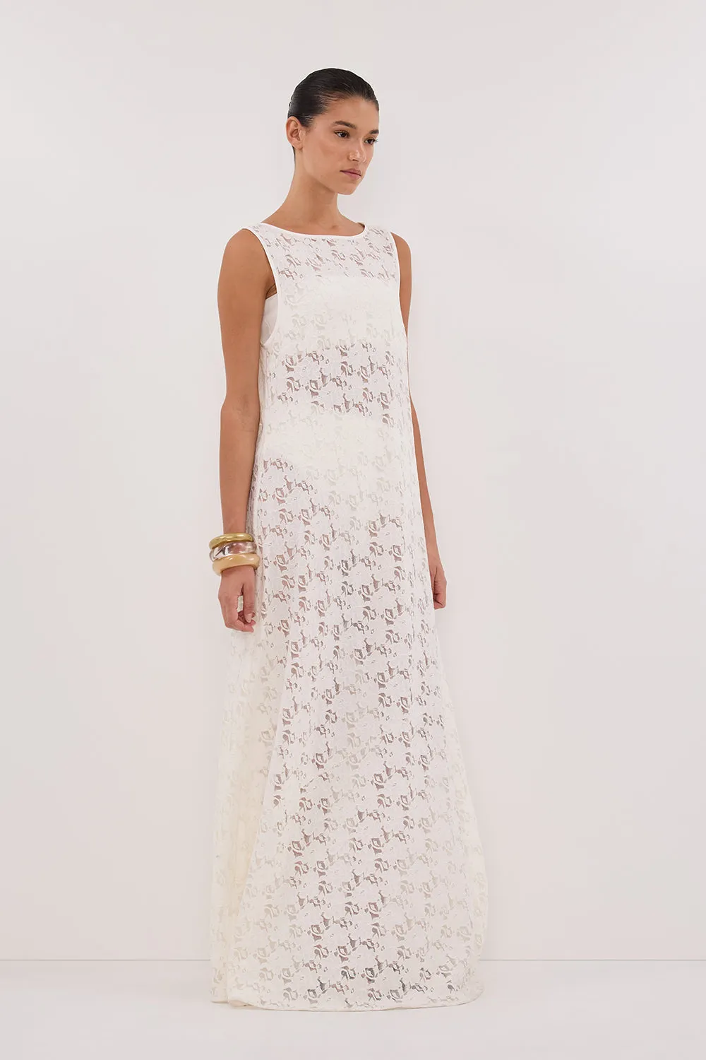 Dissh LOULA WHITE LACE MIDI DRESS