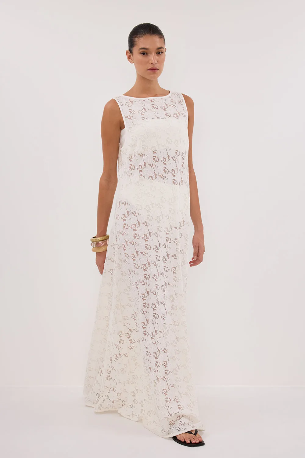 Dissh LOULA WHITE LACE MIDI DRESS