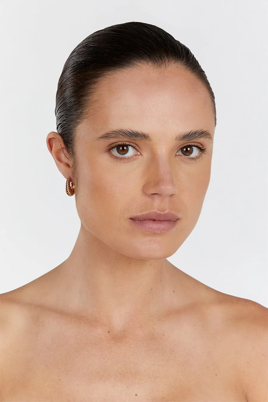 Dissh LUV AJ RIDGED MARABELLA GOLD HOOP EARRINGS