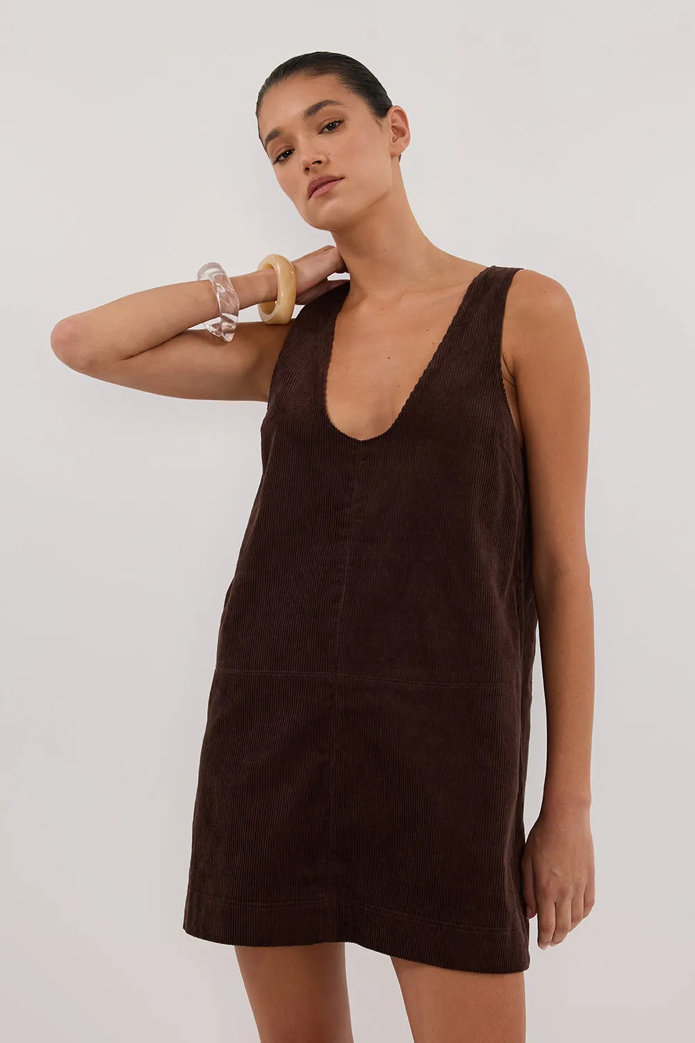 Dissh MILA CHOC COTTON CORDUROY MINI DRESS