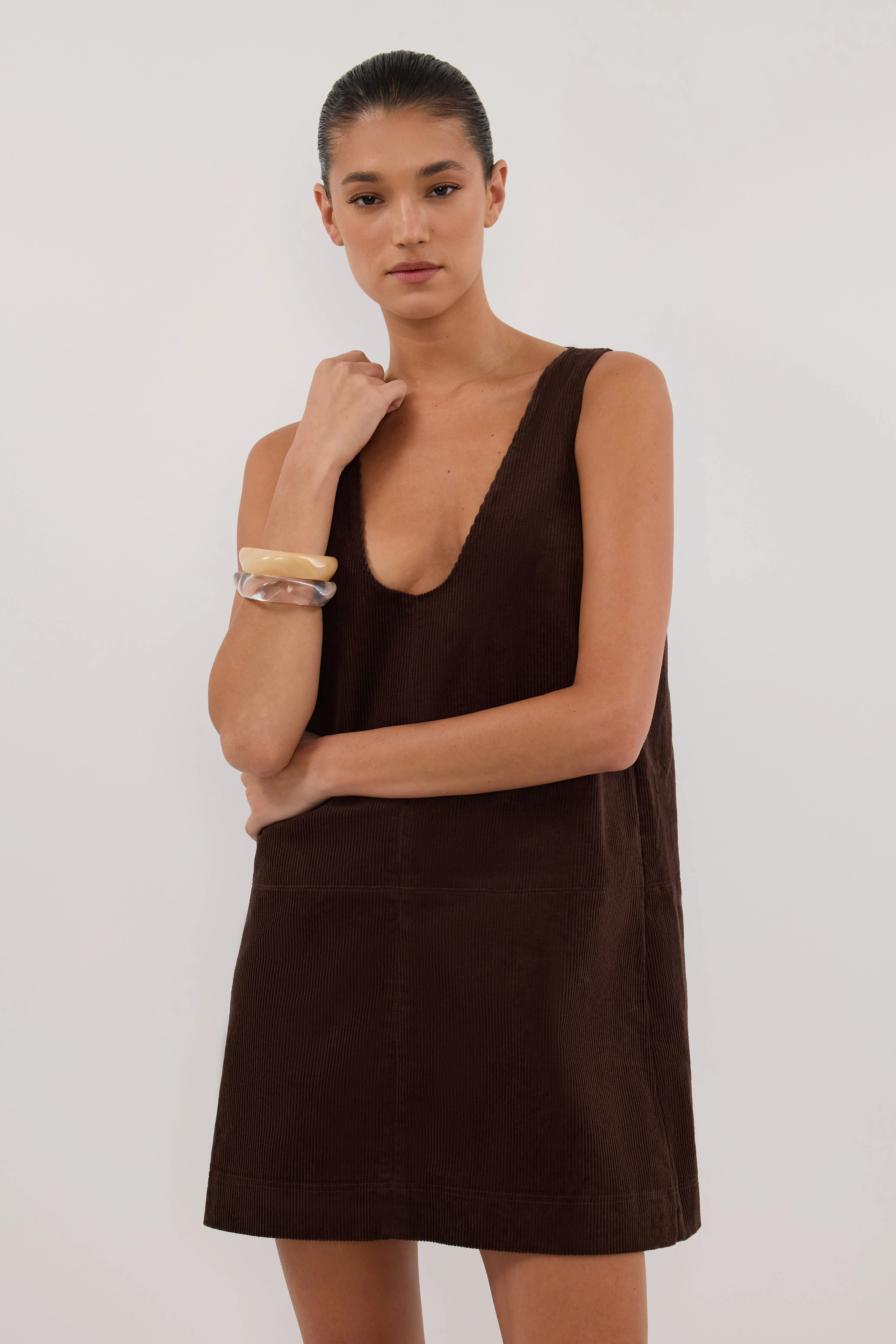 Dissh MILA CHOC COTTON CORDUROY MINI DRESS