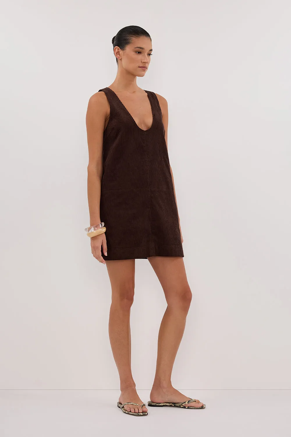 Dissh MILA CHOC COTTON CORDUROY MINI DRESS