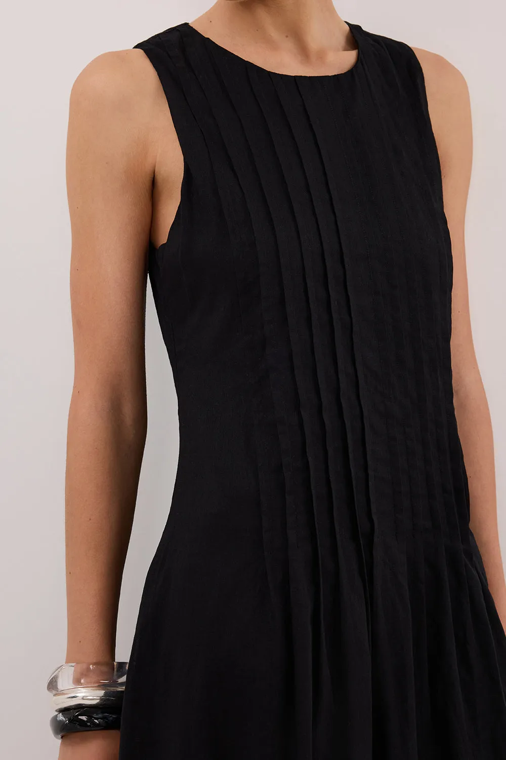 Dissh MILO BLACK LINEN BLEND MIDI DRESS