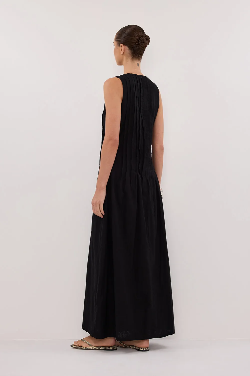 Dissh MILO BLACK LINEN BLEND MIDI DRESS