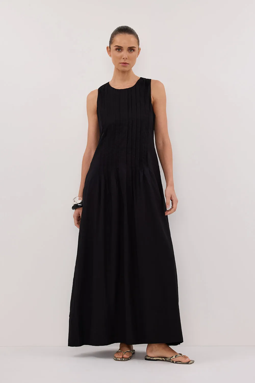 Dissh MILO BLACK LINEN BLEND MIDI DRESS