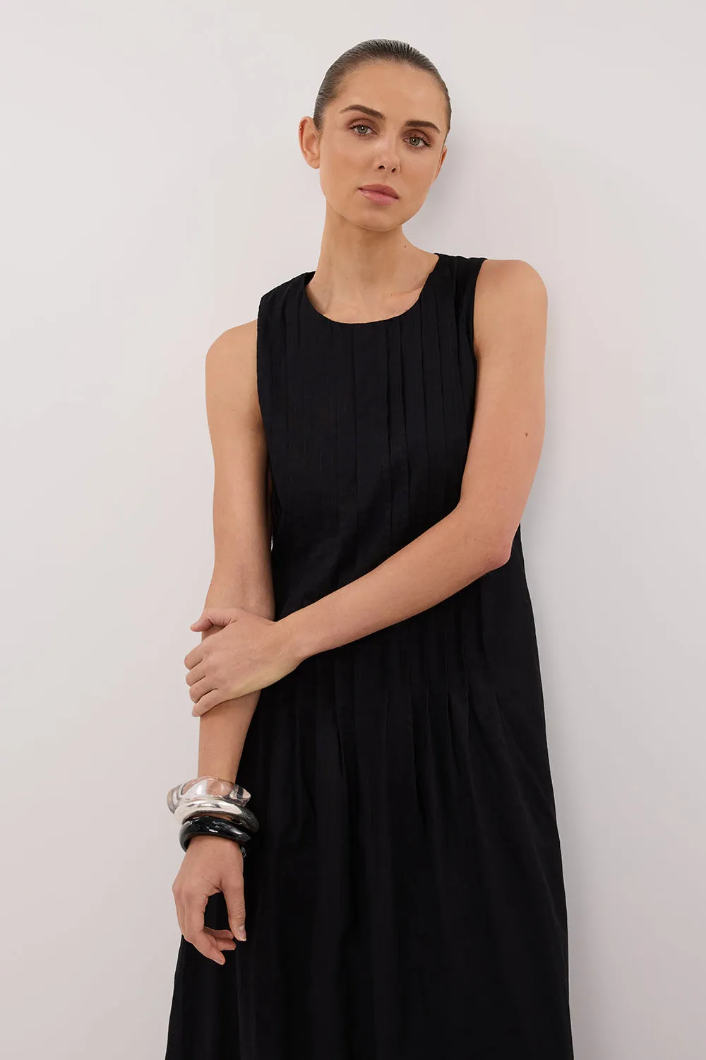 Dissh MILO BLACK LINEN BLEND MIDI DRESS