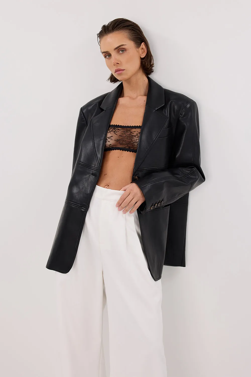 Dissh MONTY BLACK FAUX LEATHER BLAZER