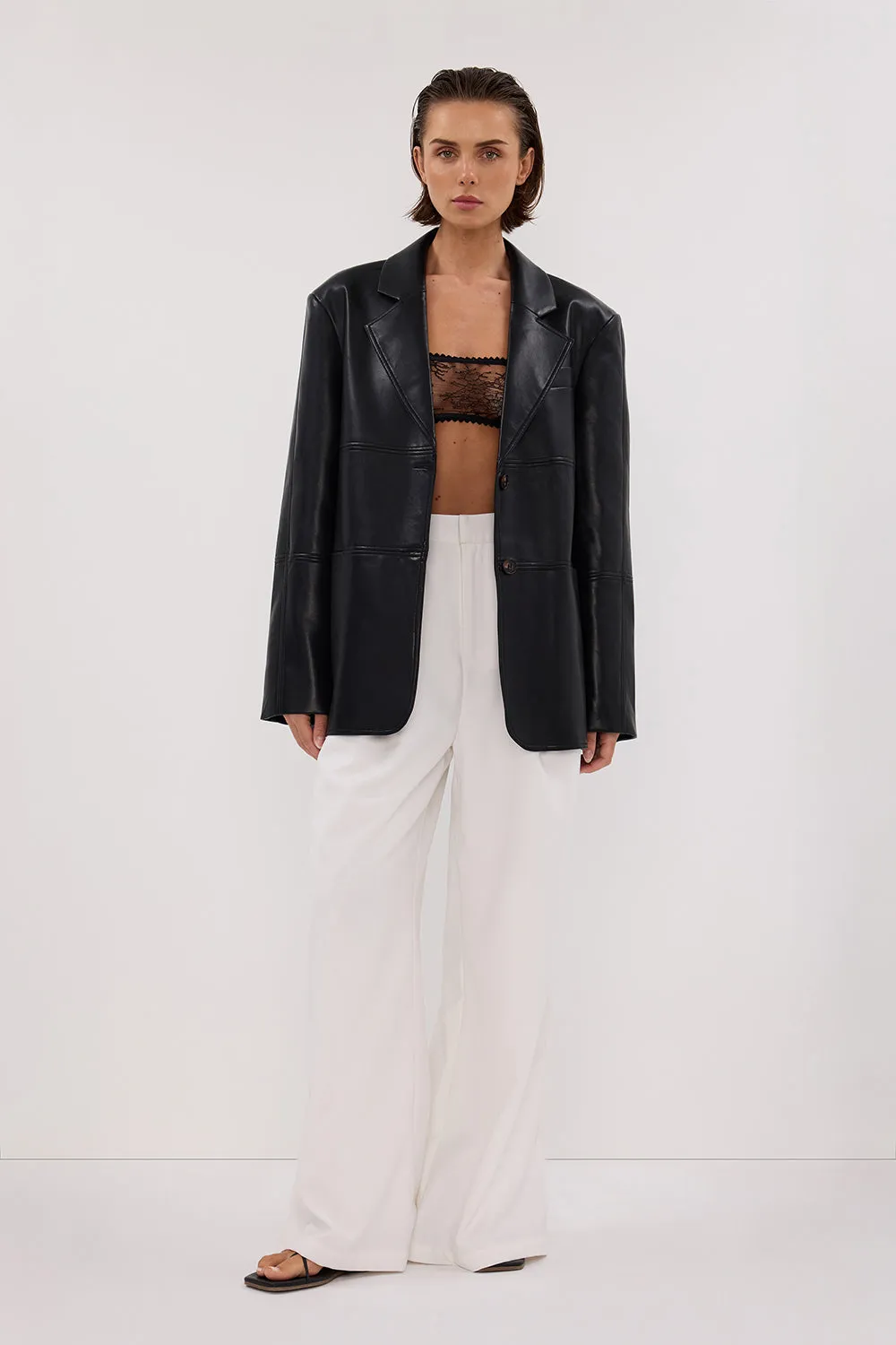 Dissh MONTY BLACK FAUX LEATHER BLAZER