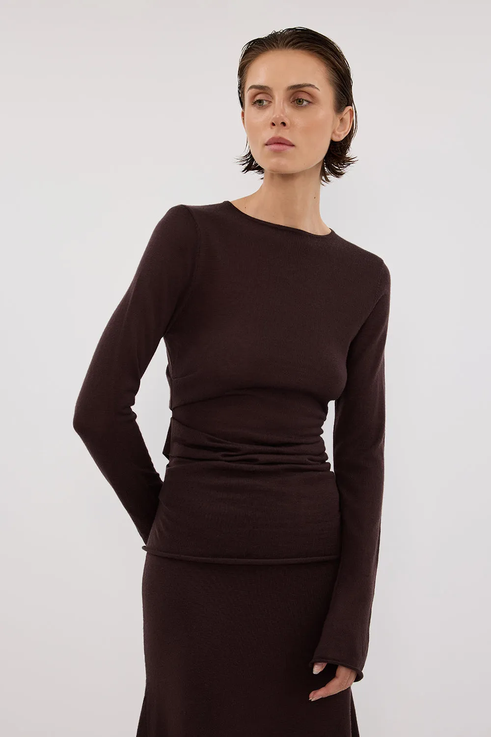 Dissh NICO BITTER CHOC MERINO KNIT TOP