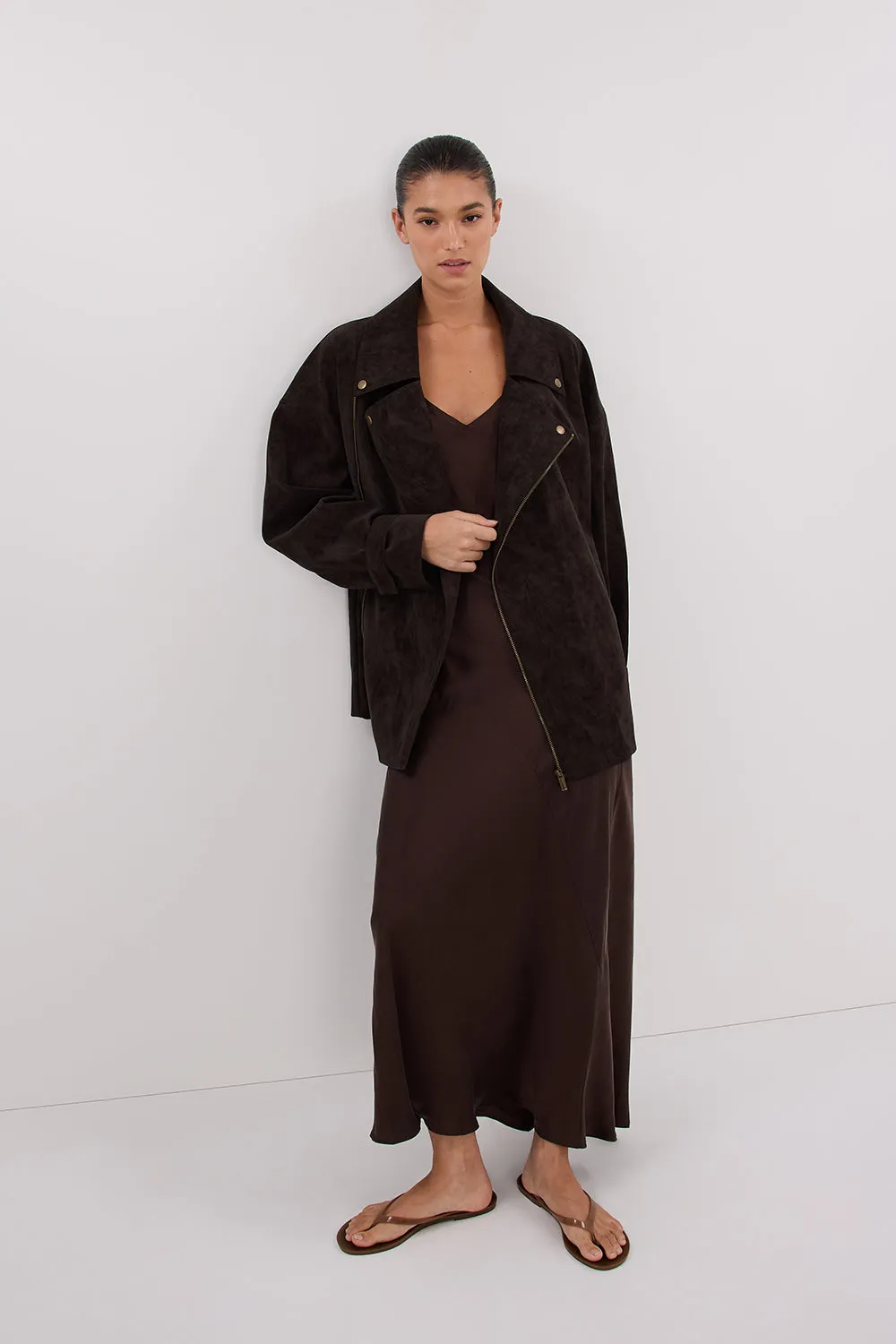 Dissh OAKLAND CHOC OVERSIZED FAUX SUEDE JACKET
