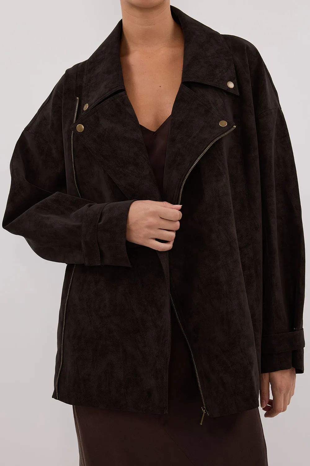 Dissh OAKLAND CHOC OVERSIZED FAUX SUEDE JACKET