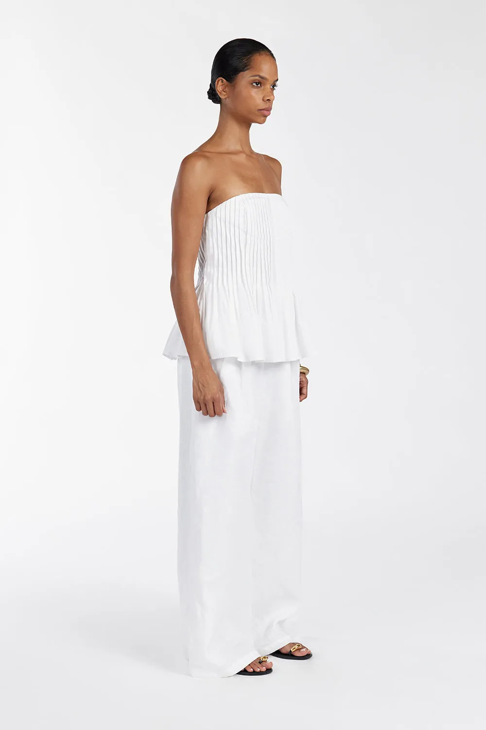 Dissh PAIGE WHITE LINEN BLEND STRAPLESS TOP
