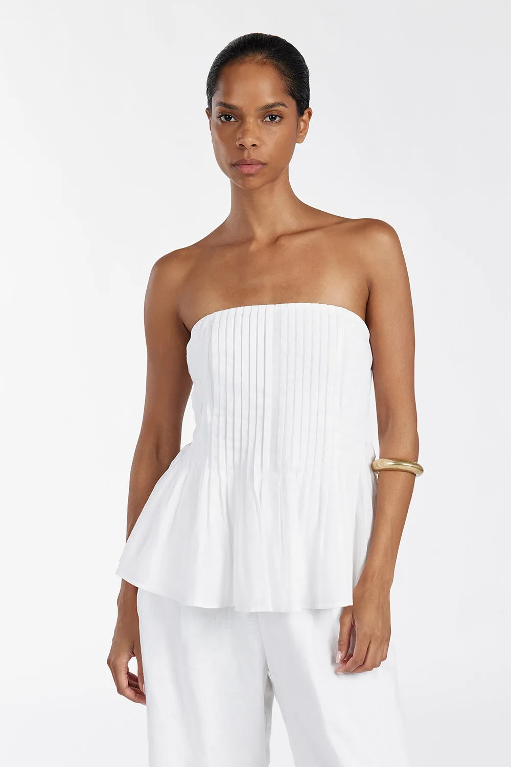 Dissh PAIGE WHITE LINEN BLEND STRAPLESS TOP