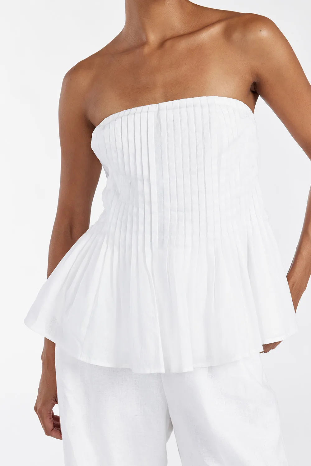 Dissh PAIGE WHITE LINEN BLEND STRAPLESS TOP