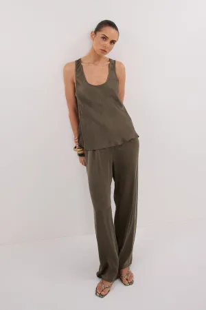 Dissh PERCY OLIVE SILK PANT