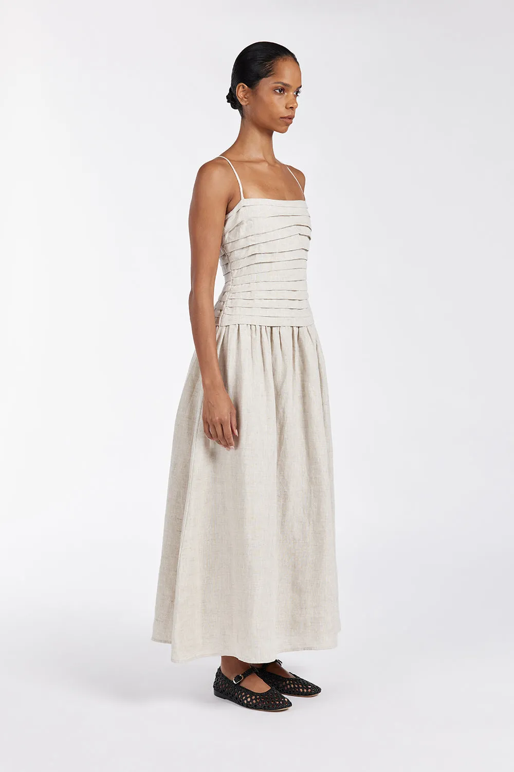 Dissh REECE NATURAL LINEN MIDI DRESS