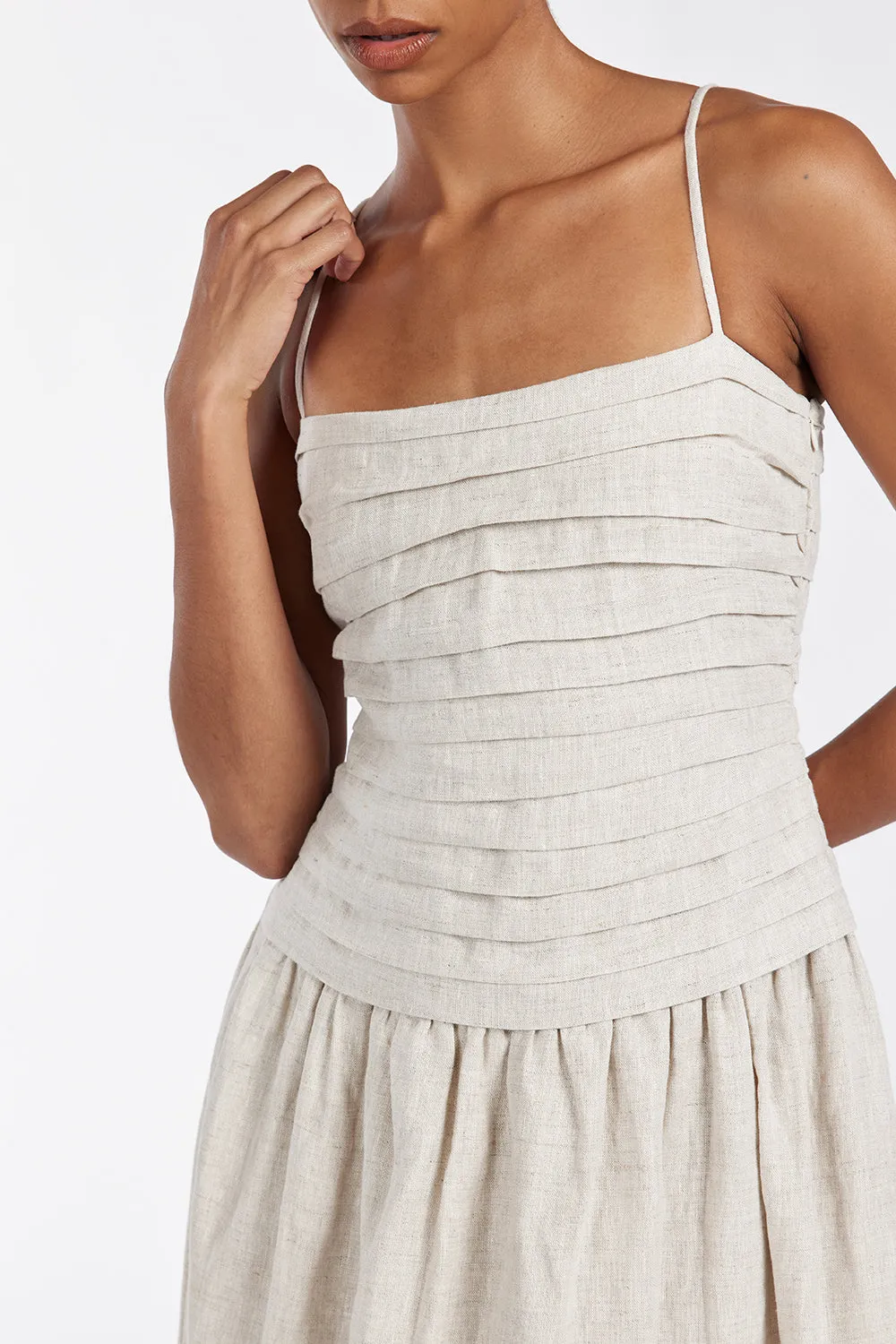 Dissh REECE NATURAL LINEN MIDI DRESS