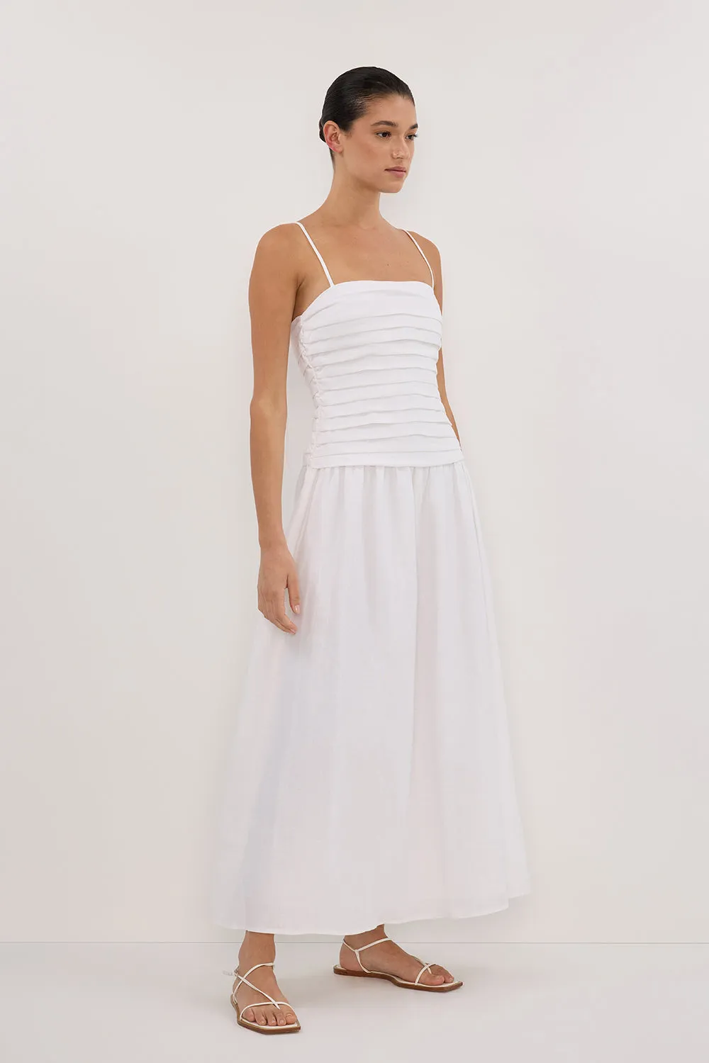 Dissh REECE WHITE LINEN MIDI DRESS