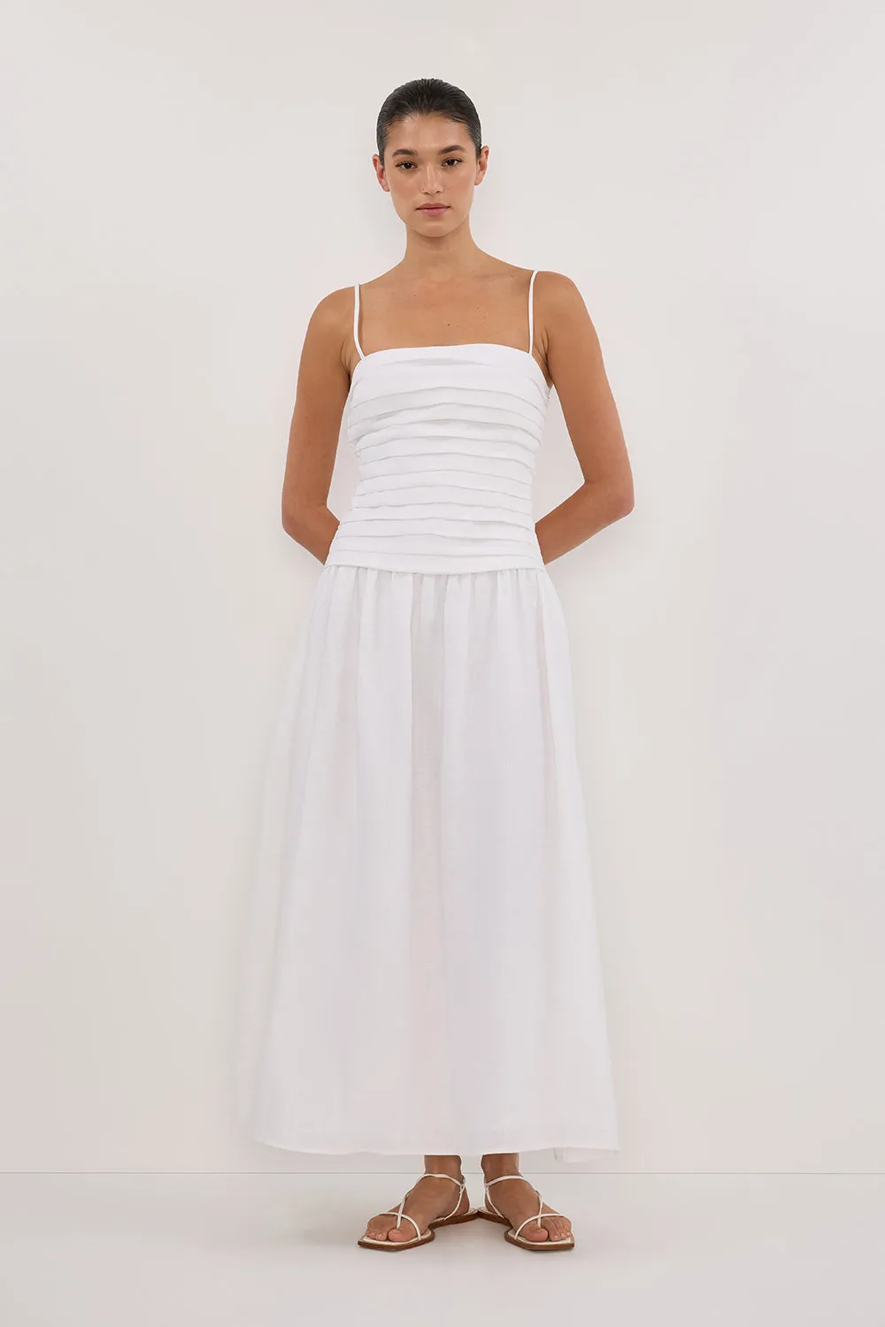 Dissh REECE WHITE LINEN MIDI DRESS