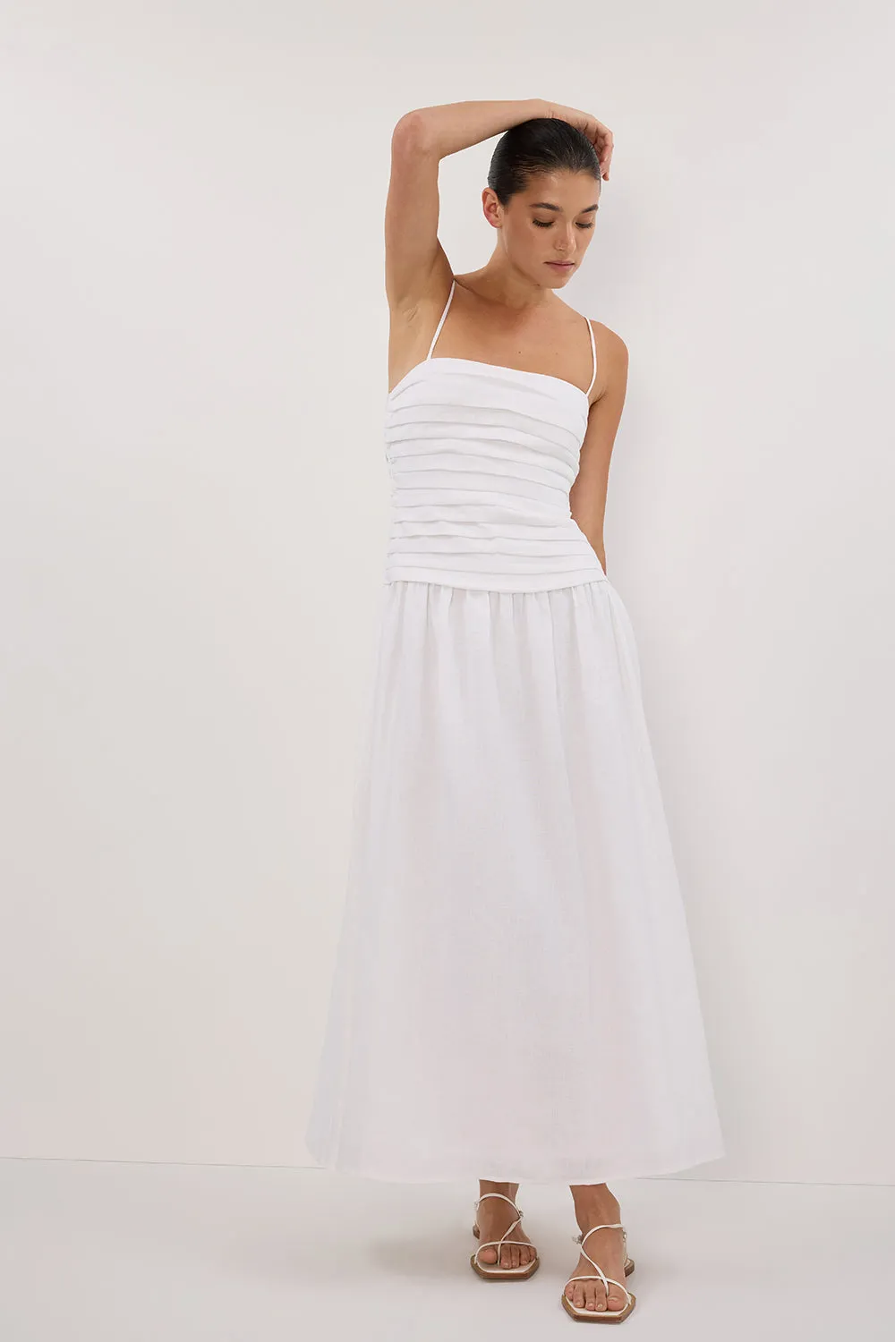 Dissh REECE WHITE LINEN MIDI DRESS