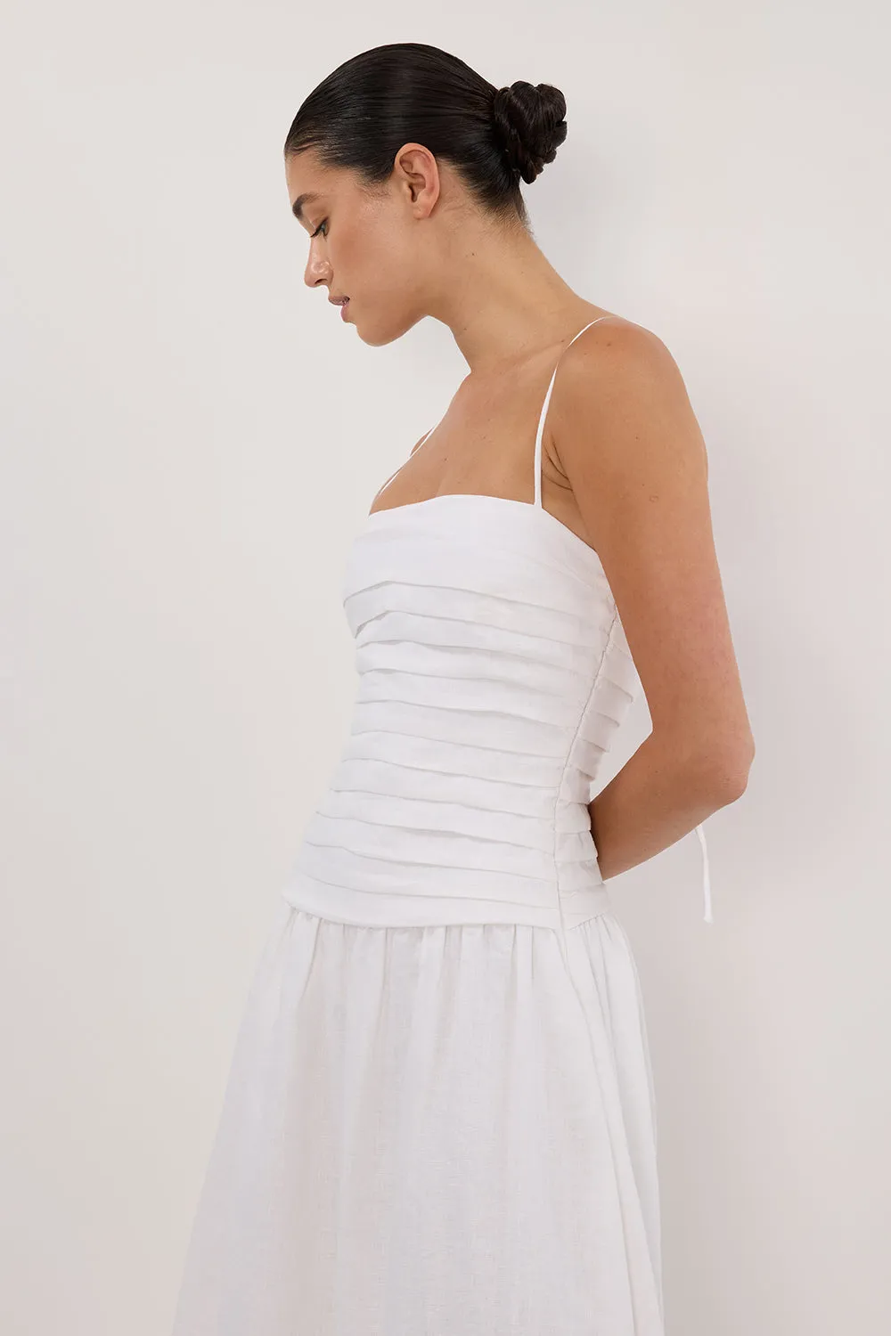 Dissh REECE WHITE LINEN MIDI DRESS