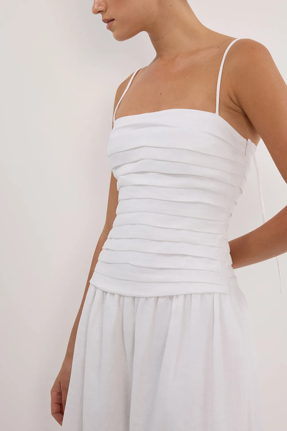 Dissh REECE WHITE LINEN MIDI DRESS