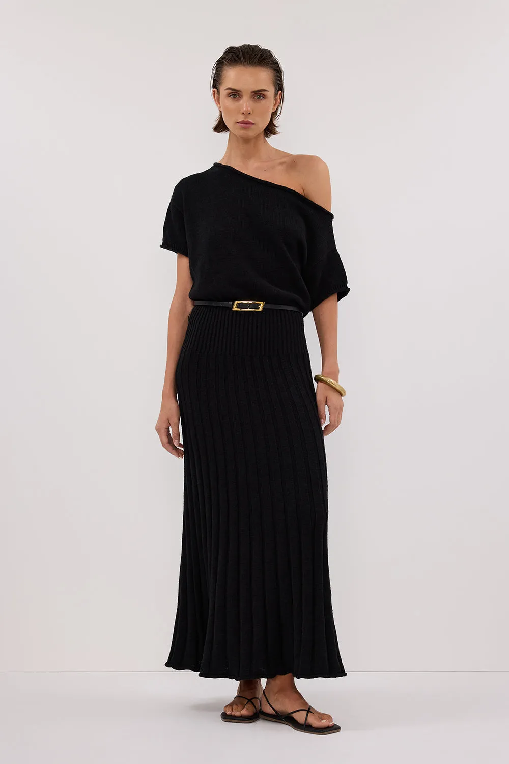 Dissh RICK BLACK ASYM KNIT MIDI DRESS