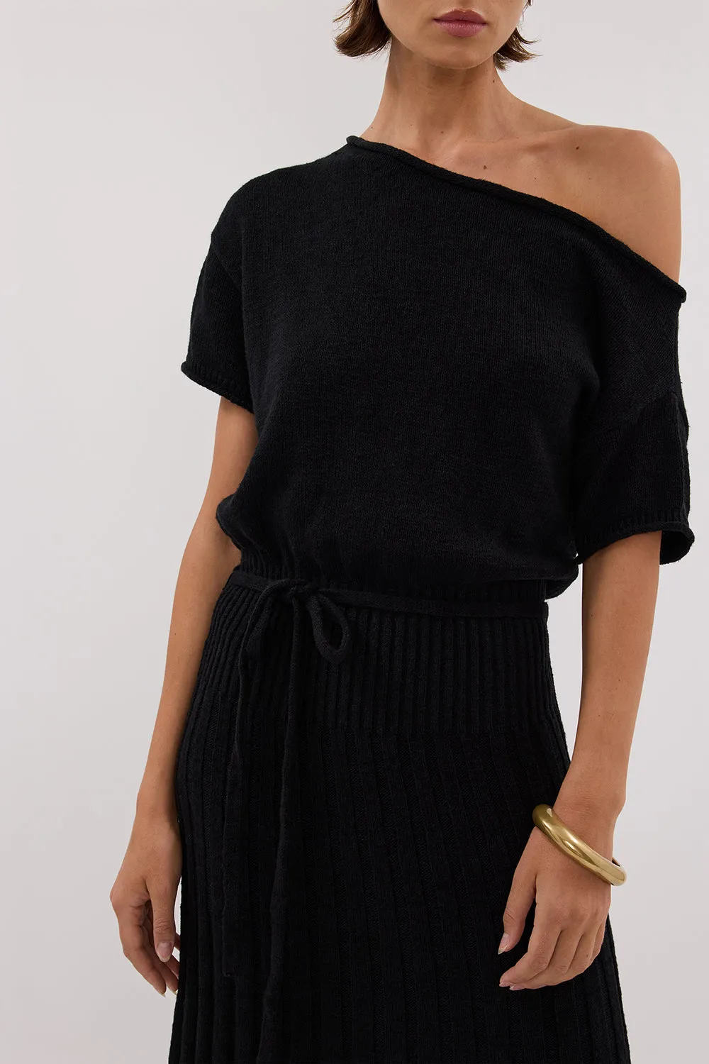 Dissh RICK BLACK ASYM KNIT MIDI DRESS