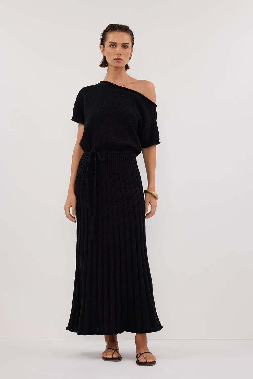 Dissh RICK BLACK ASYM KNIT MIDI DRESS