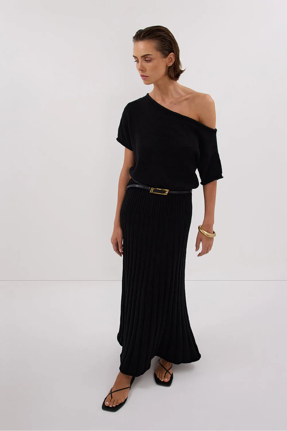 Dissh RICK BLACK ASYM KNIT MIDI DRESS