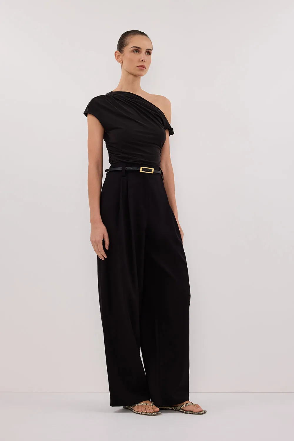 Dissh RIO WASHED BLACK DRAPED TWIST KNIT TOP