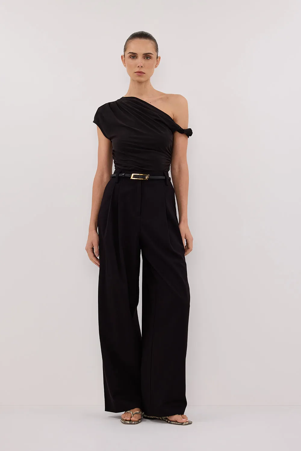 Dissh RIO WASHED BLACK DRAPED TWIST KNIT TOP