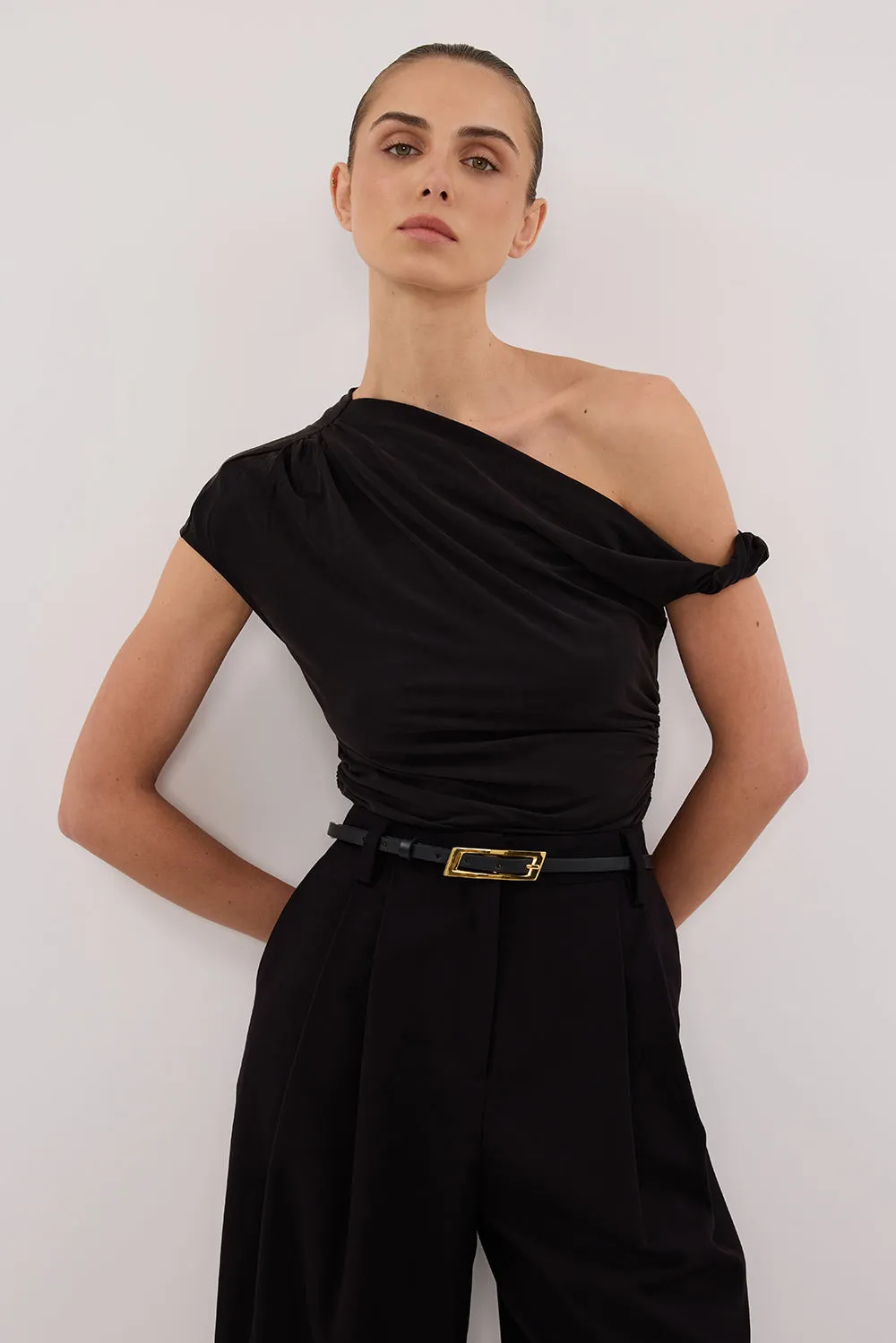 Dissh RIO WASHED BLACK DRAPED TWIST KNIT TOP