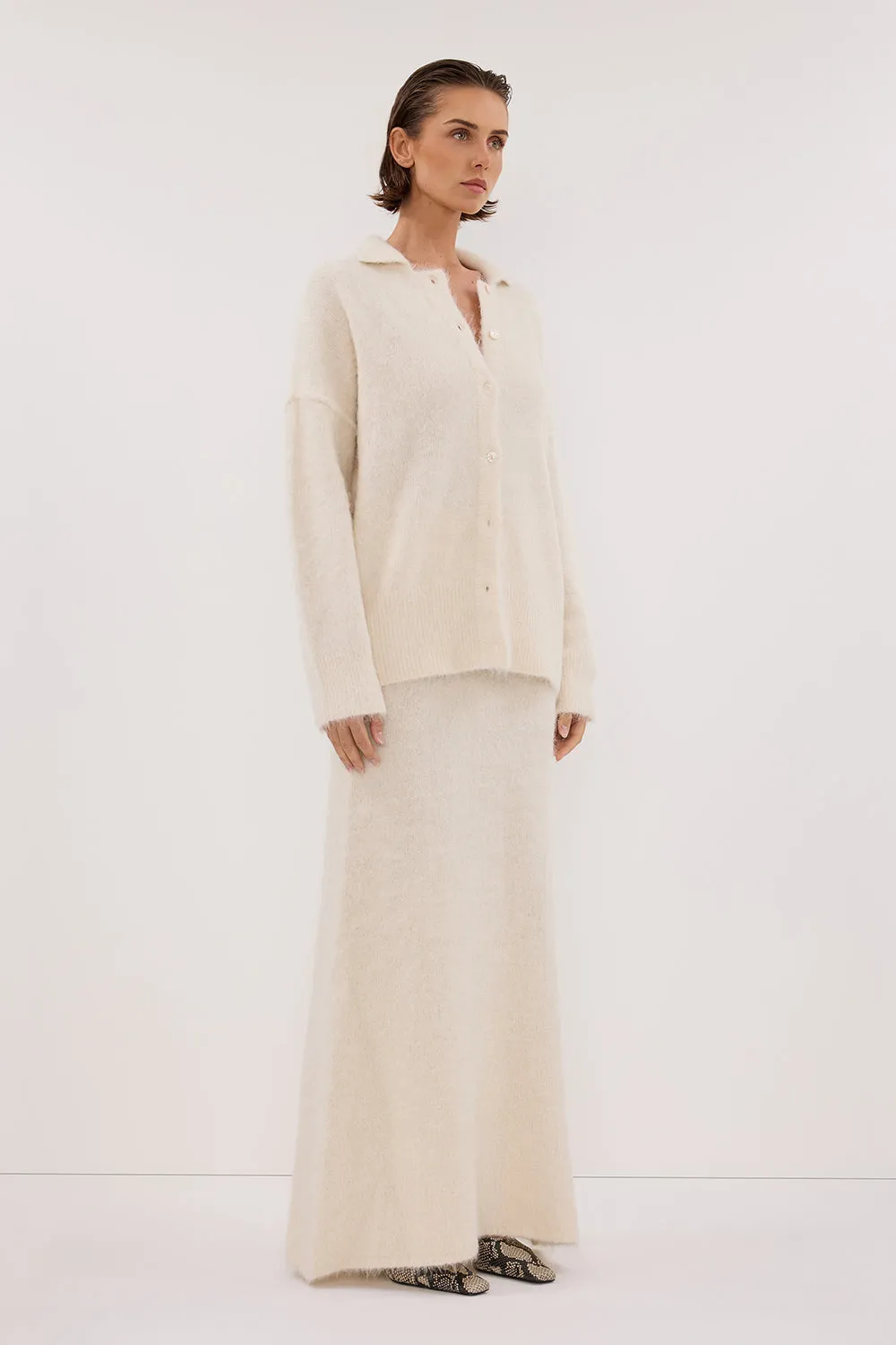 Dissh SALMA IVORY POLO NECK KNIT CARDIGAN