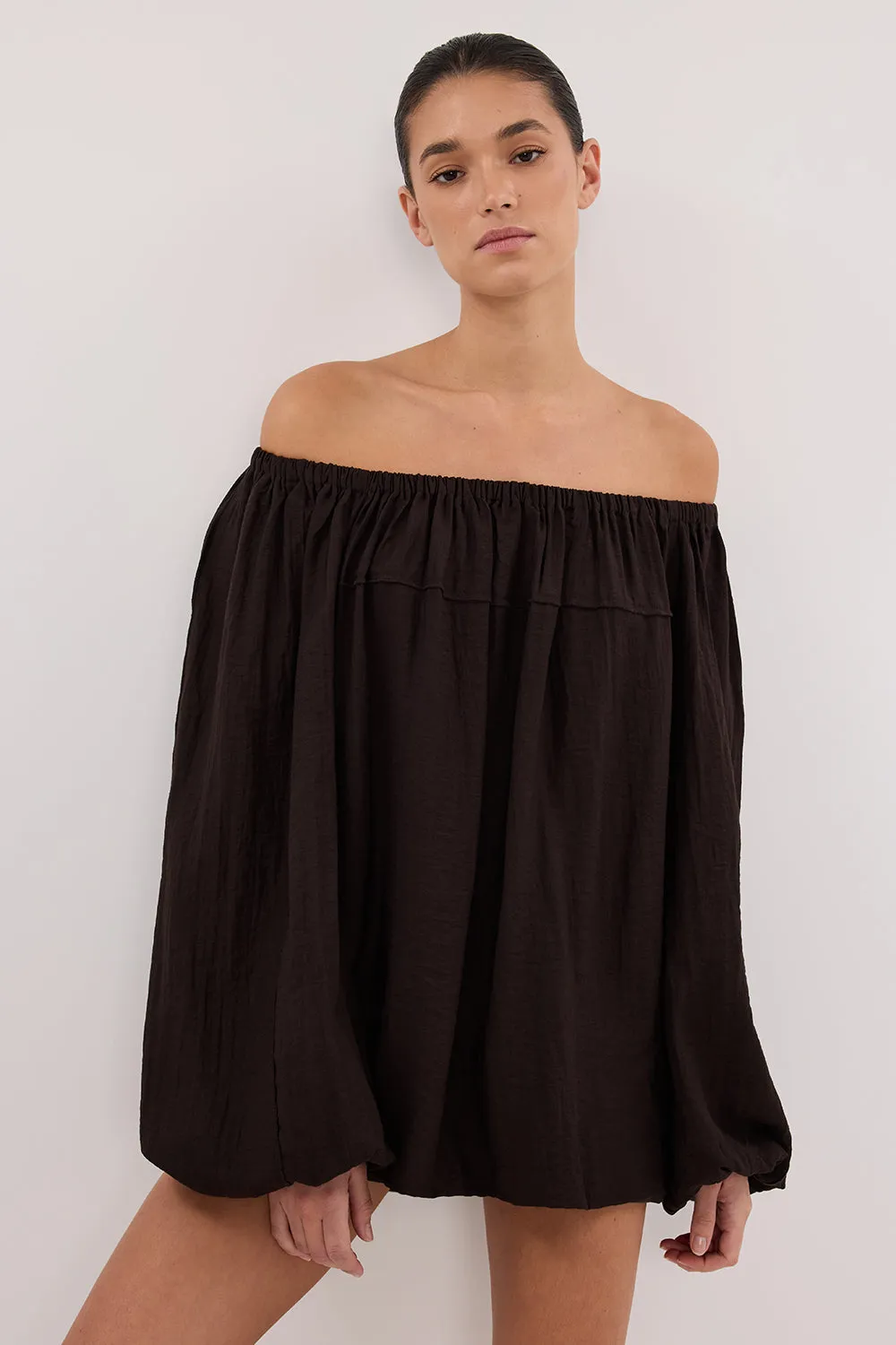 Dissh SHANIYA BITTER CHOC SLEEVED TOP