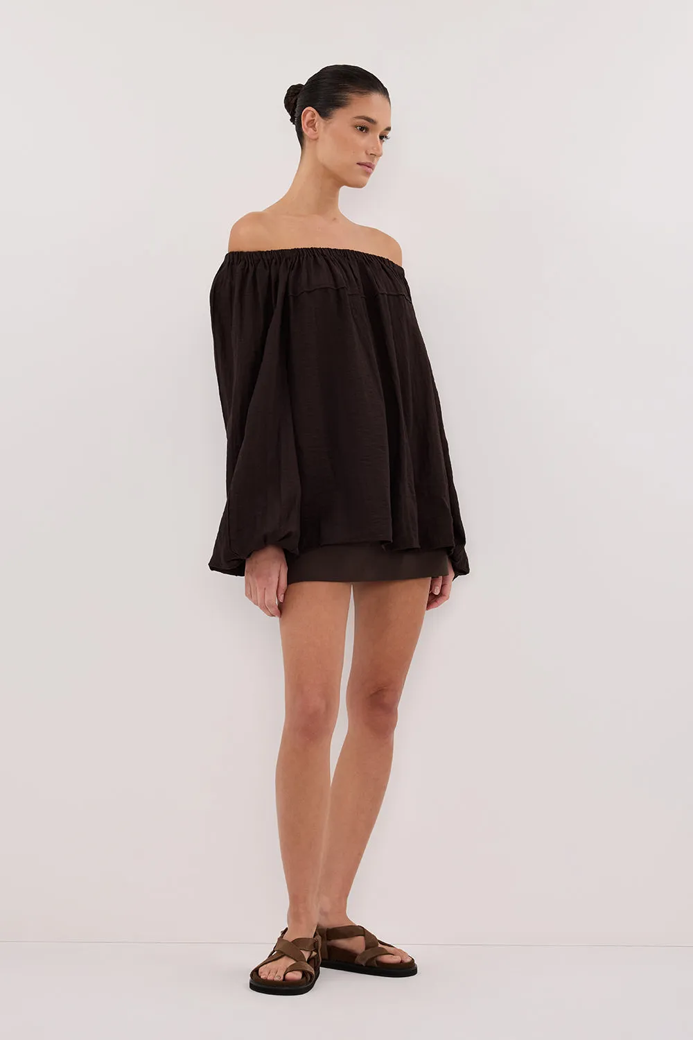 Dissh SHANIYA BITTER CHOC SLEEVED TOP
