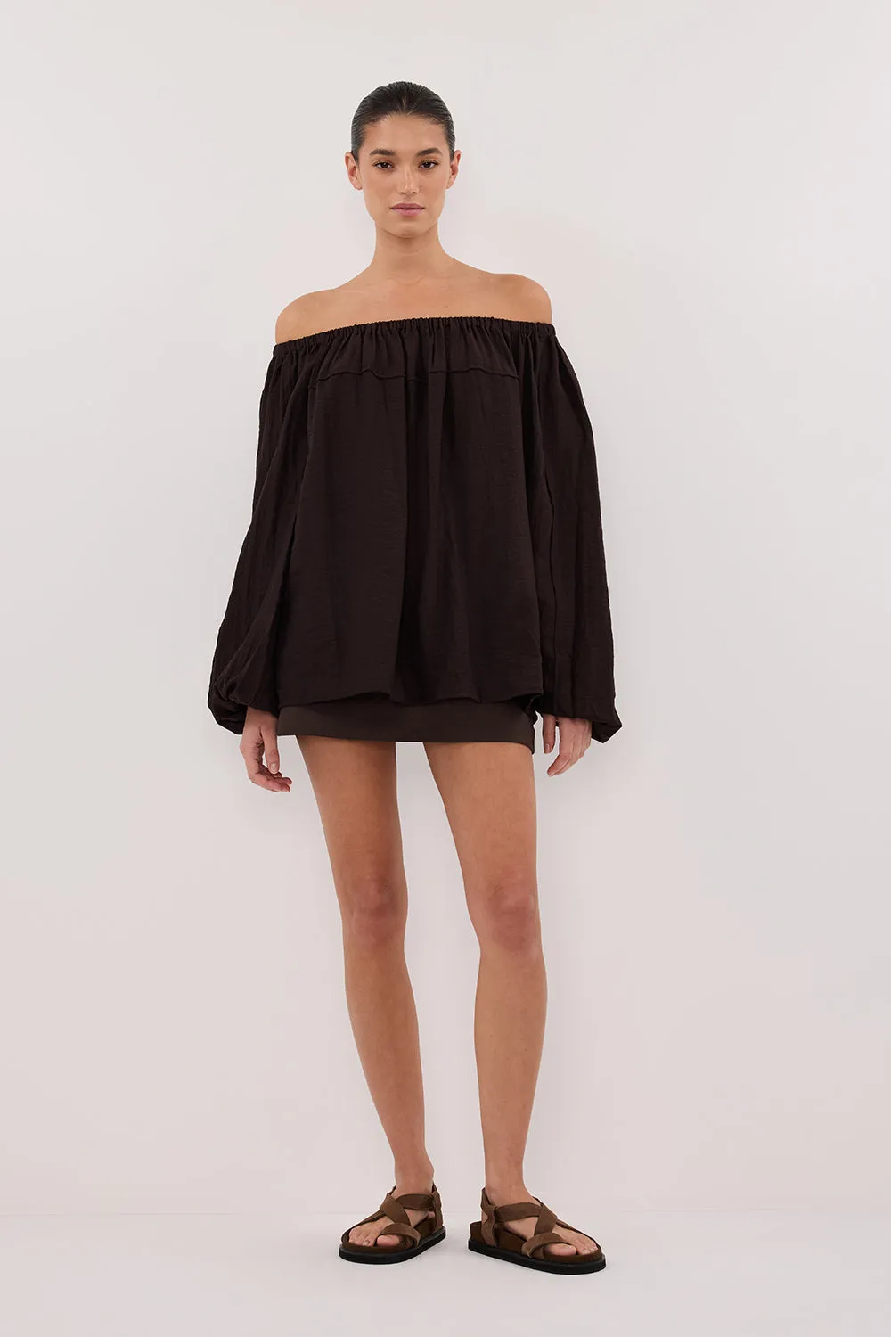 Dissh SHANIYA BITTER CHOC SLEEVED TOP