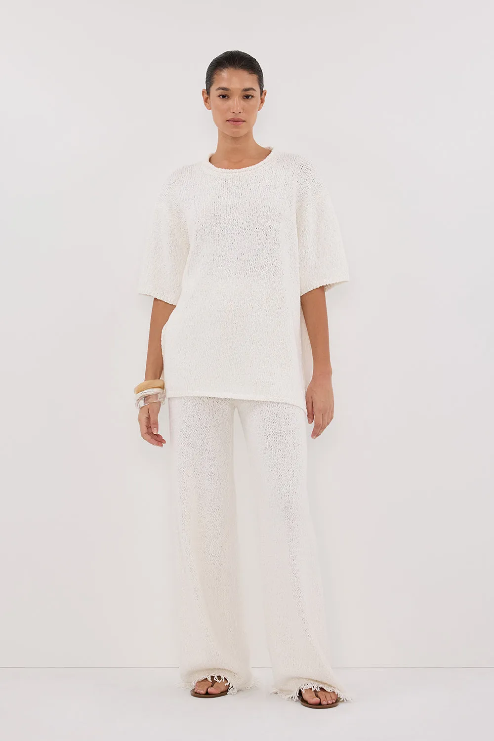 Dissh SUE OFF WHITE FRINGE KNIT PANT