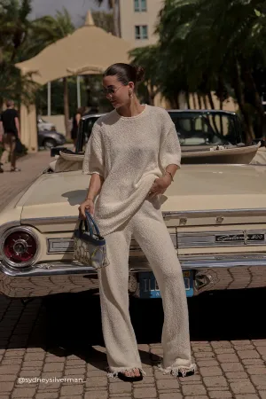 Dissh SUE OFF WHITE FRINGE KNIT PANT