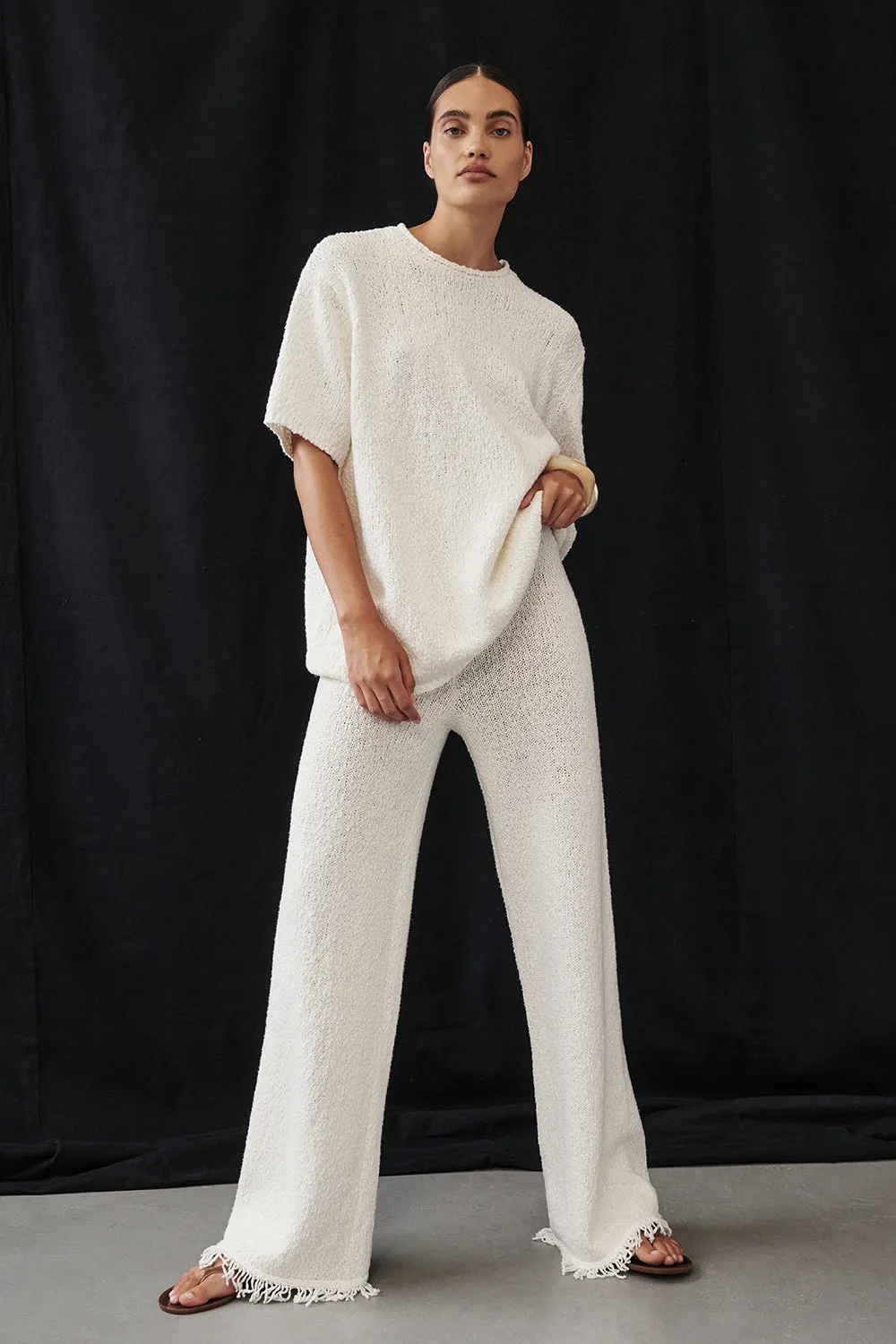 Dissh SUE OFF WHITE FRINGE KNIT PANT