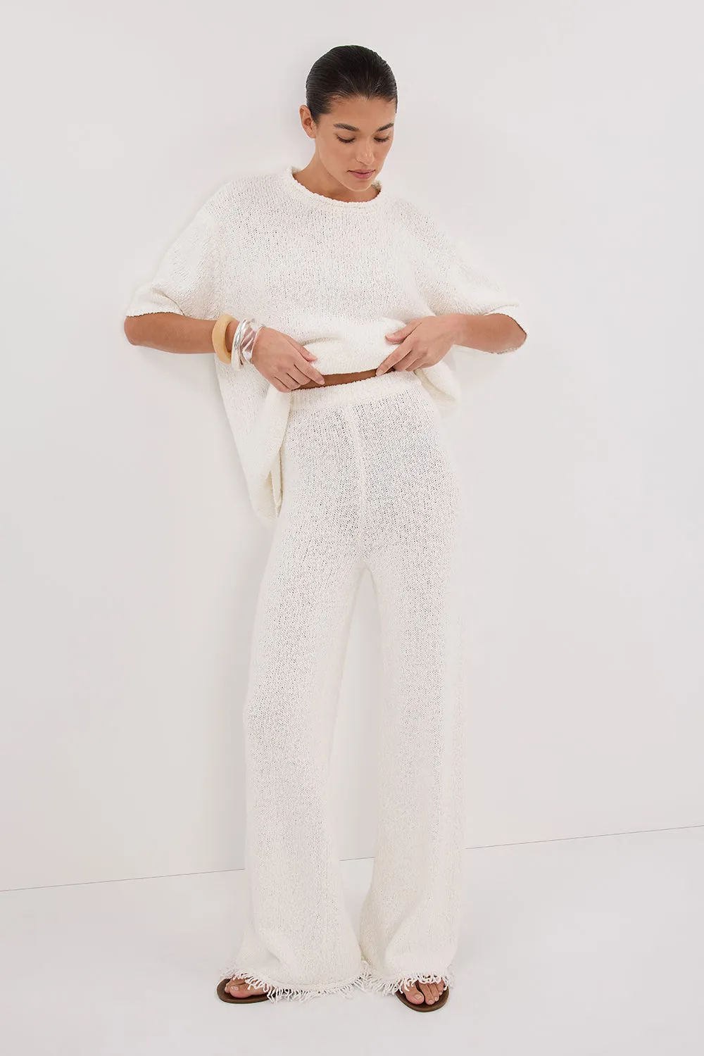 Dissh SUE OFF WHITE FRINGE KNIT PANT